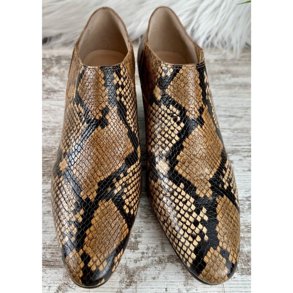 J.CREW Piper Ankle Boots Women’s 8.5 Snake Embossed Italian‎ Leather Block Heel - Picture 3 of 11
